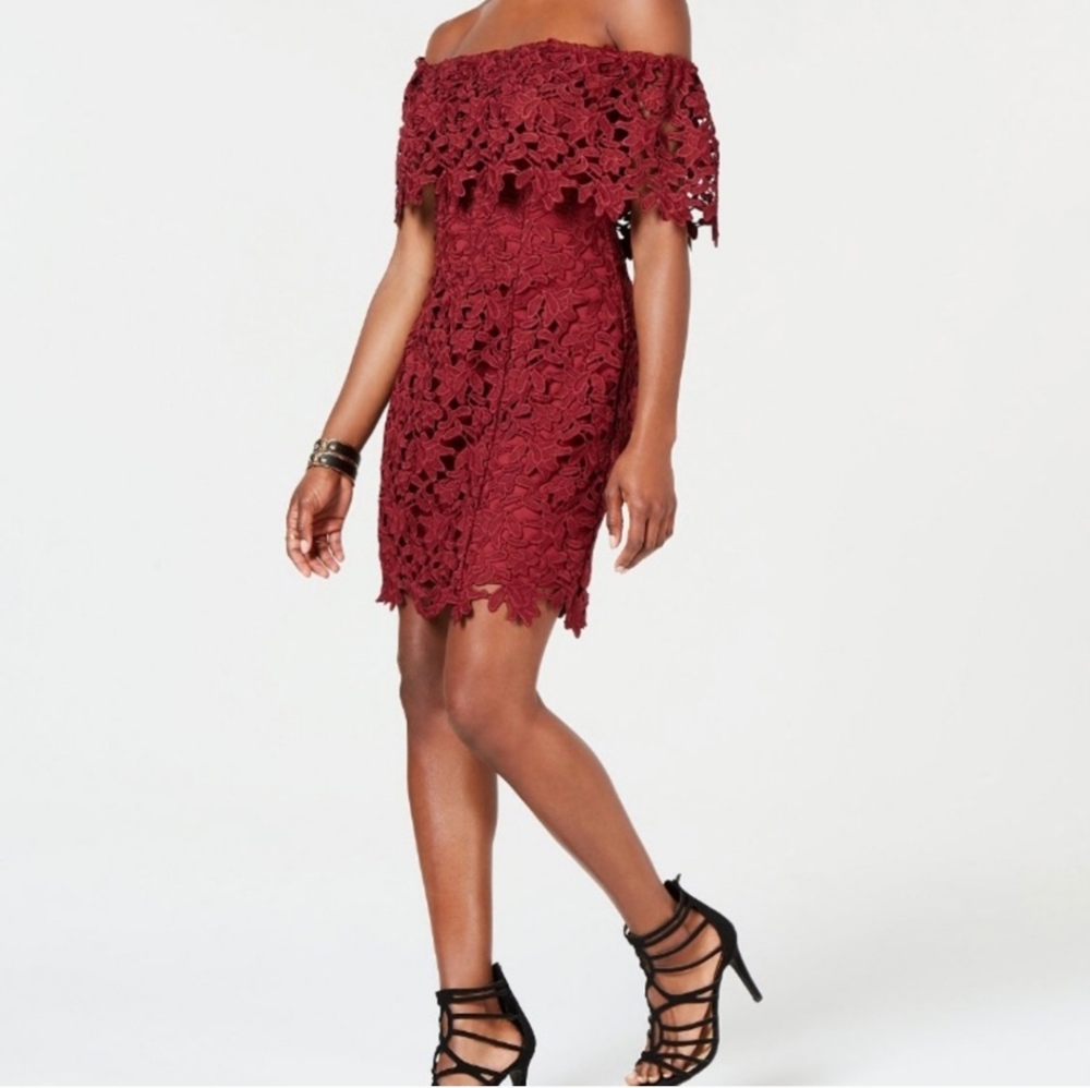 Guess Strapless Burgundy Lace Dress